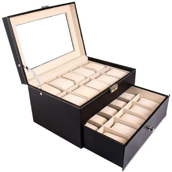 Zimtown 20 PU Leather Slots Watch Box Organizer Jewelry Storage Case with Glass