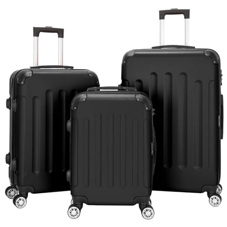 Zimtown 20” Unisex 3-Piece Hardside Spinner Luggage Set, Black