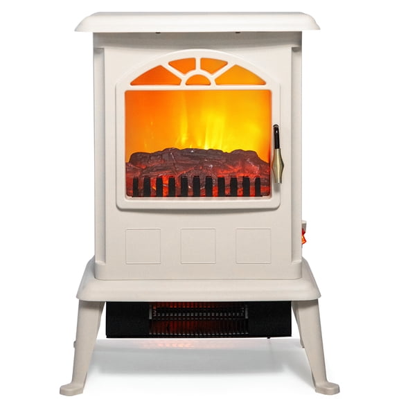 Zimtown 22.4”H Electric Fireplace Stove w/Realistic Flame Effect, Infrared Quartz Freestanding Heater for Indoor, w/Overheat & Tip-Over Protection, 2 Heat Settings 1000W/1500W, ETL Certified, White