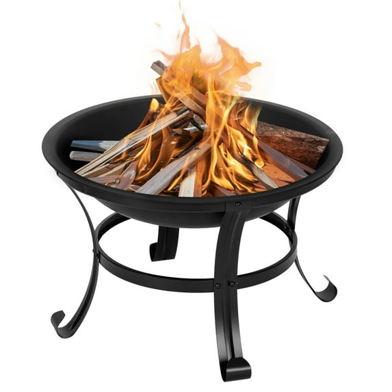 Zimtown 22" Curved Feet Iron Fire Pit, Firewood Portable Camping Fire Bowl w/ Poker
