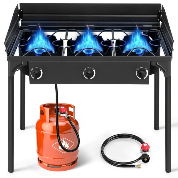 Zimtown 225000BTU 3-Burner Outdoor Stove with Windscreen, Black