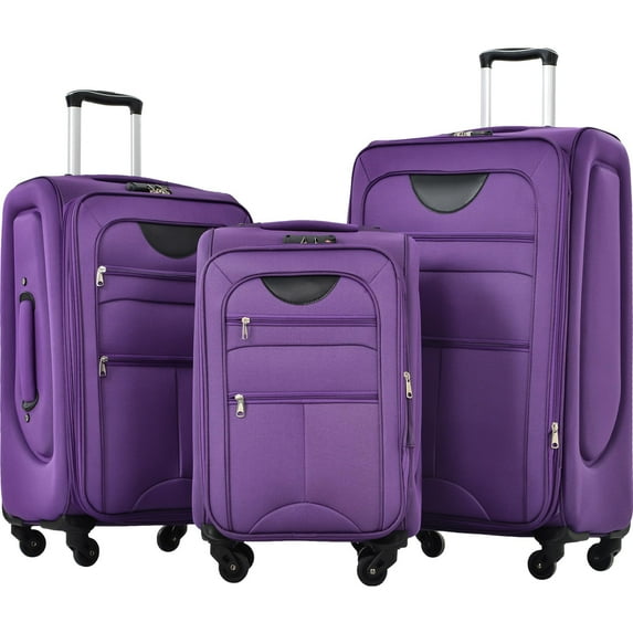 Zimtown 22in 26in 30in Softside Luggage, Expandable 3 Piece Set Suitcase Lightweight Luggage Travel Set, Purple