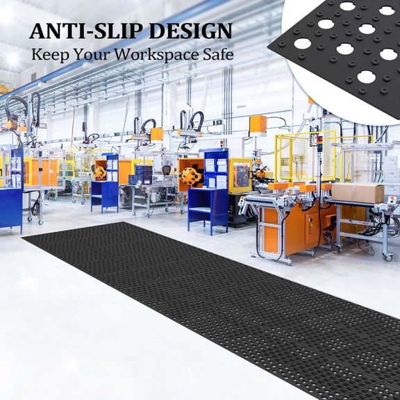 Zimtown 236" x 35" Rubber Floor Mat Indoor/Outdoor, Door Mats Anti-Fatigue Non-Slip, Entry Rug Heavy Duty Durable Outdoor Doormat Checker, Black