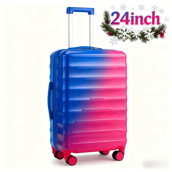 Zimtown 24" Luggage with Hardside Spinner Wheels, Checked-Medium TSA Look Suitcase, Blue Red Gradient