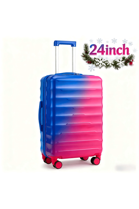 24" Luggage with Hardside Spinner Wheels, Checked-Medium TSA Look Suitcase, Blue Red Gradient
