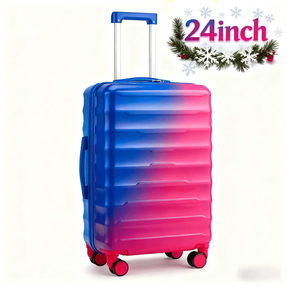 Zimtown 24" Luggage with Hardside Spinner Wheels, Checked-Medium TSA Look Suitcase, Blue Red Gradient