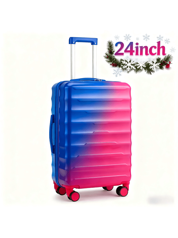 24" Luggage with Hardside Spinner Wheels, Checked-Medium TSA Look Suitcase, Blue Red Gradient