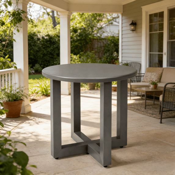 Zimtown 24" Round Side Table - Indoor/Outdoor Metal Accent Table in Weatherproof Gray