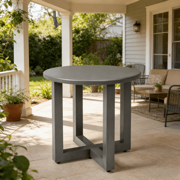Zimtown 24" Round Side Table - Indoor/Outdoor Metal Accent Table in Weatherproof Gray