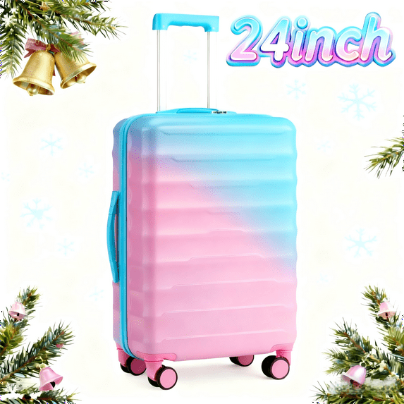 Zimtown 24" Luggage with Hardside Spinner Wheels, Checked-Medium TSA Look Suitcase, Green Pink Gradient
