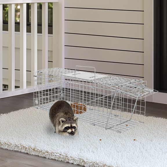 Zimtown 24''x 7.7'' x 8.5'' Outdoor Live Animal Cage Trap, Humane Cat Trap Iron,Heavy Duty Folding Animal Trap with Handle for Rabbits, Stray Cats, Raccoons,Groundhogs and Opossum