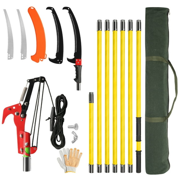 Zimtown 24FT Pole Saw Pruner, Extendable Tree Trimmer with Steel Blade & Fiberglass Pole, Yellow