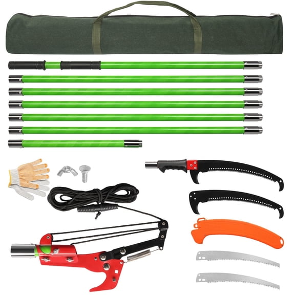 Zimtown 24ft Pole Saw - Extendable Tree Trimmer, Steel Blade & Scissors, Lightweight, Green