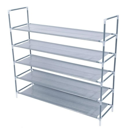 Zimtown 25 Pairs Shoe Rack, Organizer Storage Shoes Shelves Space 5 Tier Racks, Gray