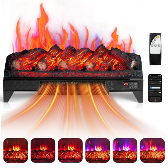 Zimtown 26" Electric Fireplace Insert w/Remote & WiFi Control, Faux Fireplace Logs w/Timer, Overheat Protection, Adjustable Flame and Brightness, CSA Listed for Home Living Room Bedroom