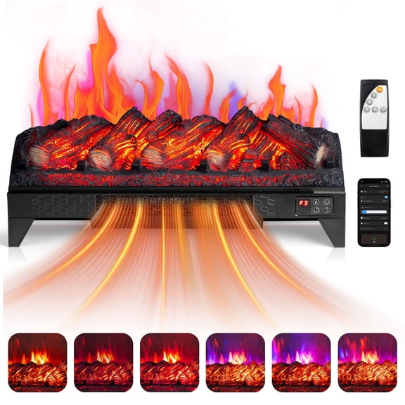 Zimtown 26" Electric Fireplace Insert w/Remote & WiFi Control, Faux Fireplace Logs w/Timer, Overheat Protection, Adjustable Flame and Brightness, CSA Listed for Home Living Room Bedroom