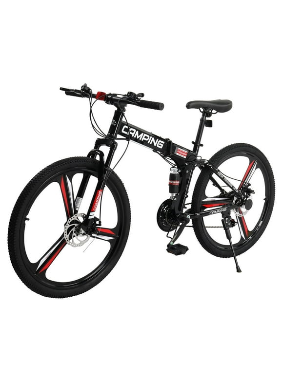 Zimtown 26" Folding Mountain Bike, Shimano 21 Speed MTB Bicycle for Adults, Black