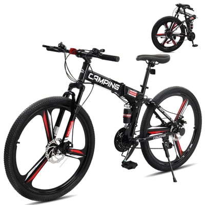 Zimtown 26" Folding Mountain Bike, Shimano 21 Speed MTB Bicycle for Adults, Black