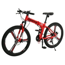 Zimtown 26" Folding Mountain Bike, Shimano 21 Speed MTB Bicycle for Adults, Red