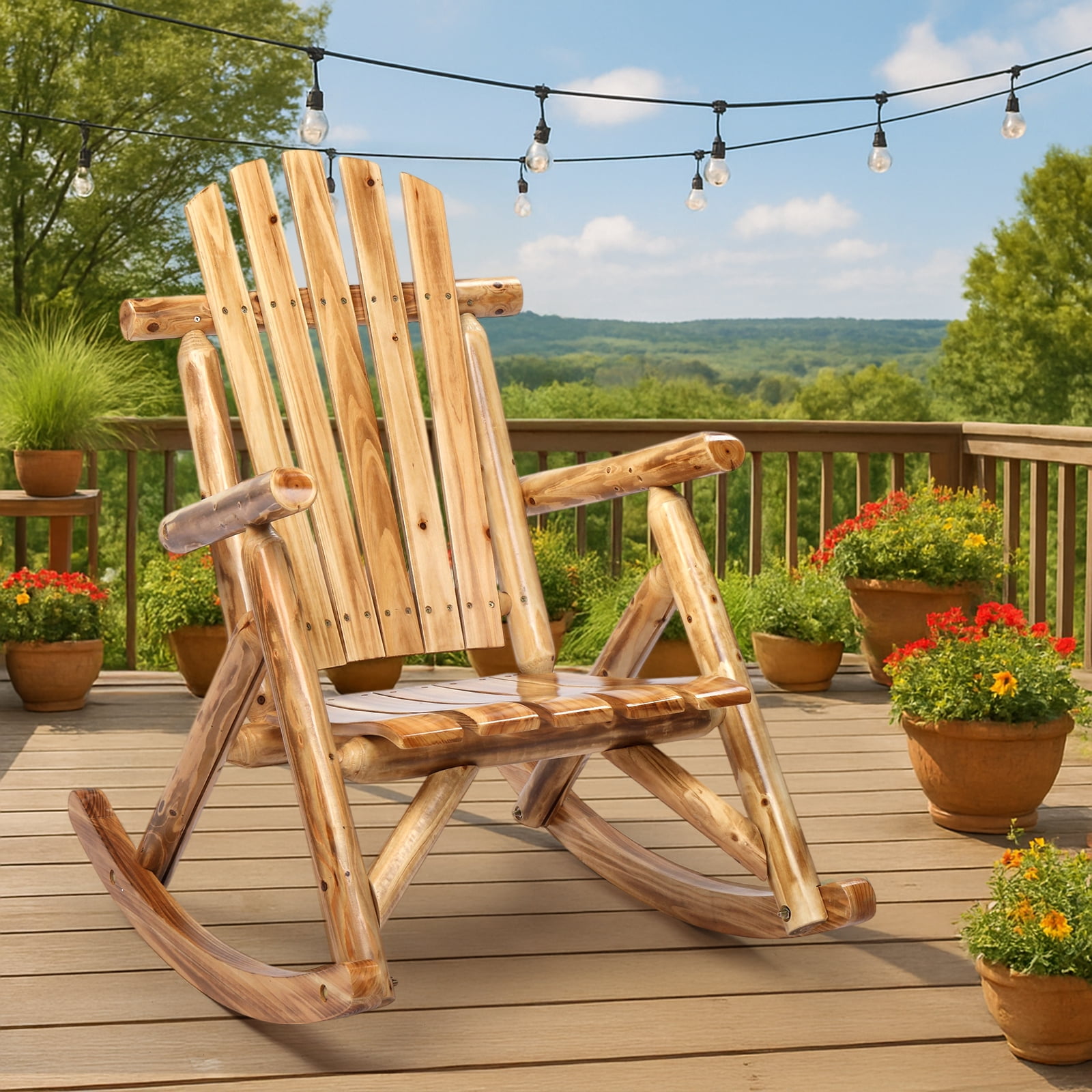 Zimtown 26 in Outdoor Wooden Rocking Chair Patio Adirondack Rocker