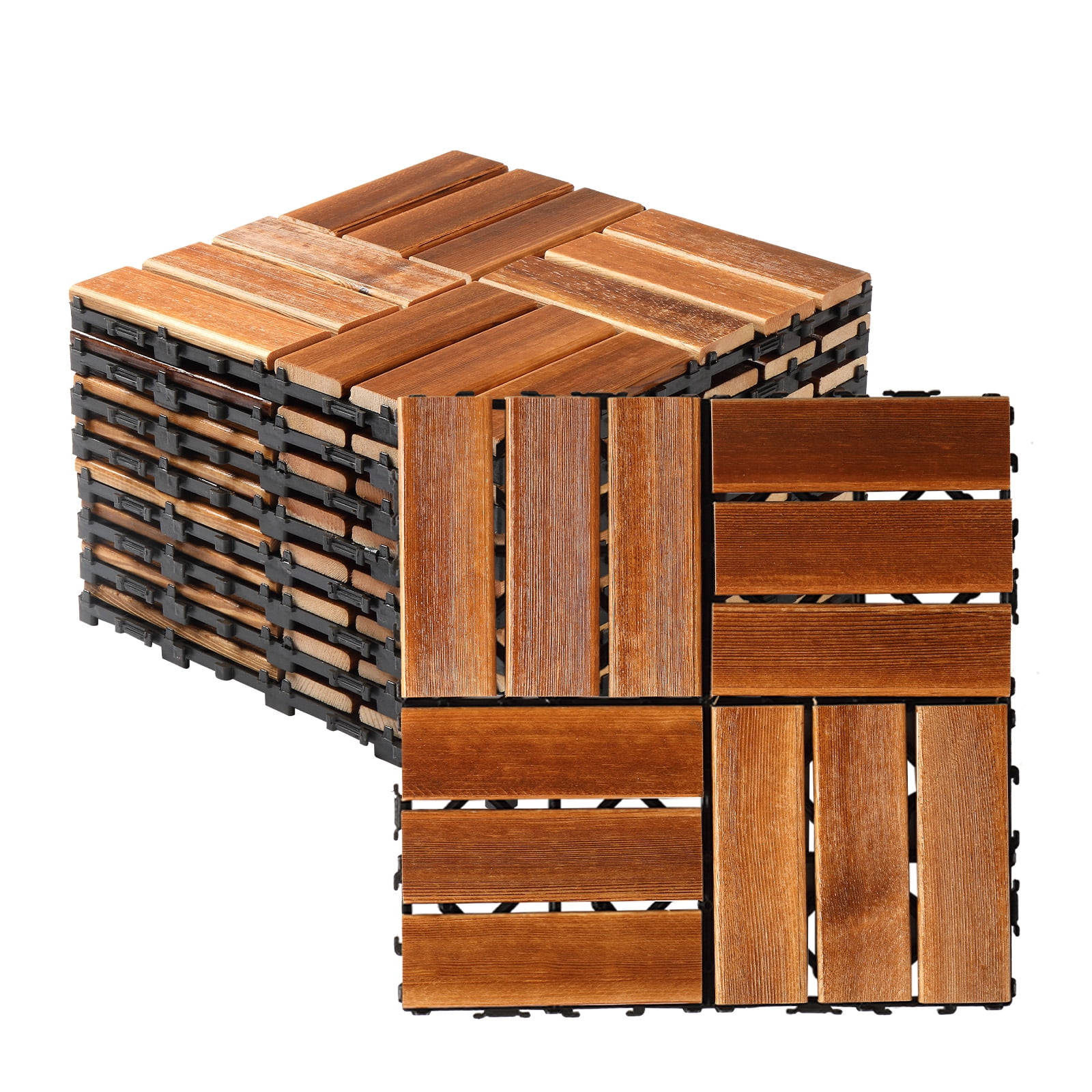 Zimtown 27-Pack Interlocking Deck Tiles,11.8"x11.8" Waterproof Outdoor Flooring , Patio Floor Decking Tiles for Porch Poolside Balcony Backyard, Carbonized Wood Color