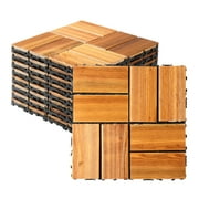 Zimtown 27-Pack Interlocking Deck Tiles,11.8"x11.8" Waterproof Outdoor Flooring , Patio Floor Decking Tiles for Porch Poolside Balcony Backyard, Honey -Carbonized Wood Color