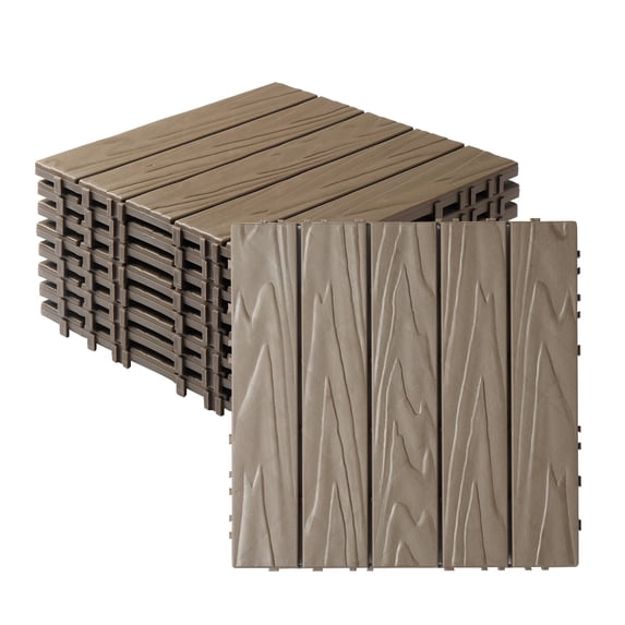 Zimtown 27-Pack Interlocking Deck Tiles,11.8"x11.8" Waterproof Outdoor Flooring , Patio Floor Decking Tiles for Porch Poolside Balcony Backyard, Light Coffee