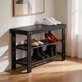 thumbnail image 1 of Zimtown 28''W 3 Tier Solid Bamboo Shoe Bench Storage Racks Seat Organizer for Entryway Hallway, Black, 1 of 18