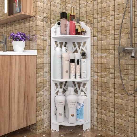 Zimtown 3-Layer Bath Storage Rack, Wood-Plastic Board Storage Holder for Bathroom, White