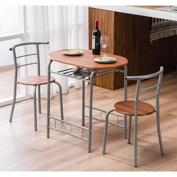 Zimtown 3 Piece Dining Set Compact 2 Chairs and Table Set with Metal Frame and Shelf Storage Bistro Pub Breakfast Space Saving for Apartment and Kitchen
