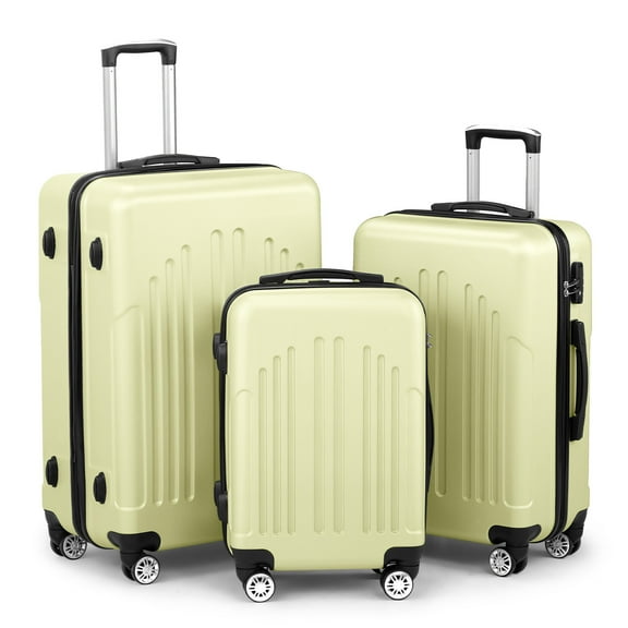 Zimtown 3 Piece Hardshell Luggage Set, ABS+PC Nested Spinner Suitcase Luggage Set With TSA Lock, Cream Yellow