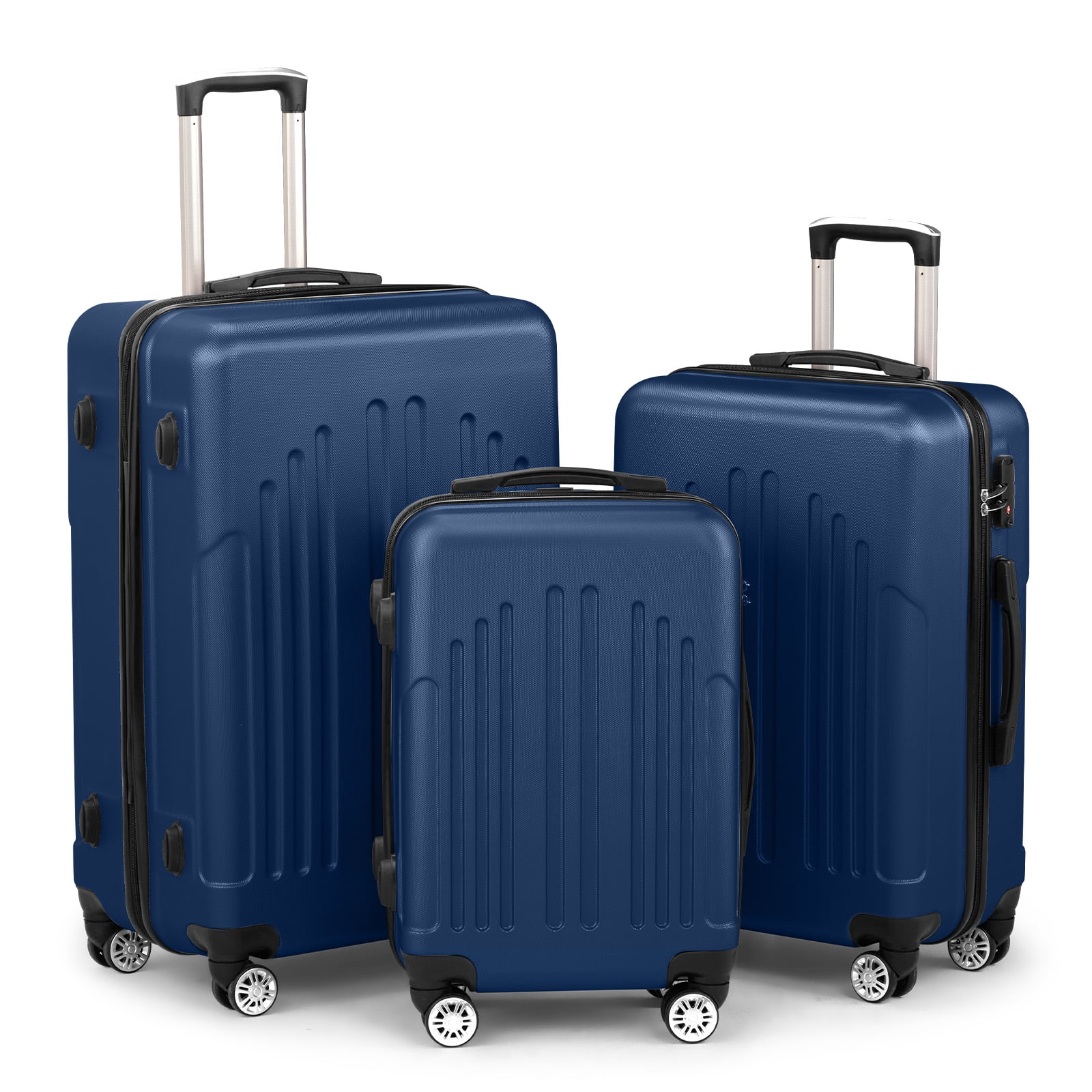 Zimtown 3 Piece Hardshell Luggage Set, ABS+PC Nested Spinner Suitcase Luggage Set With TSA Lock, Navy Blue