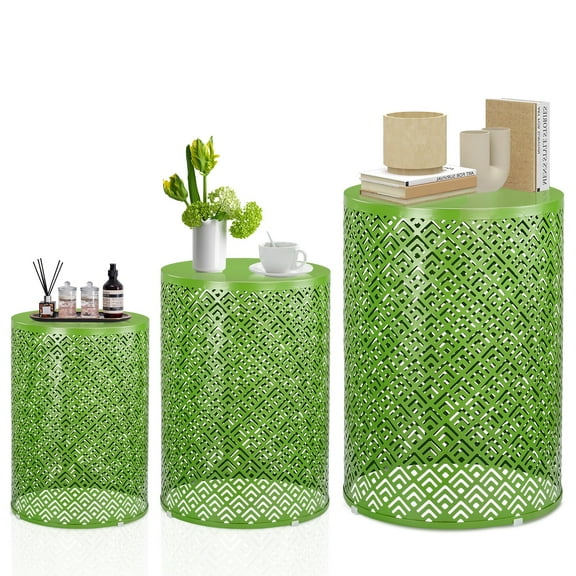 Zimtown 3-Piece Interlocking Garden Table Set - Circular Steel Frame for Indoor/Outdoor Use in 12/14/16 Inch, Green