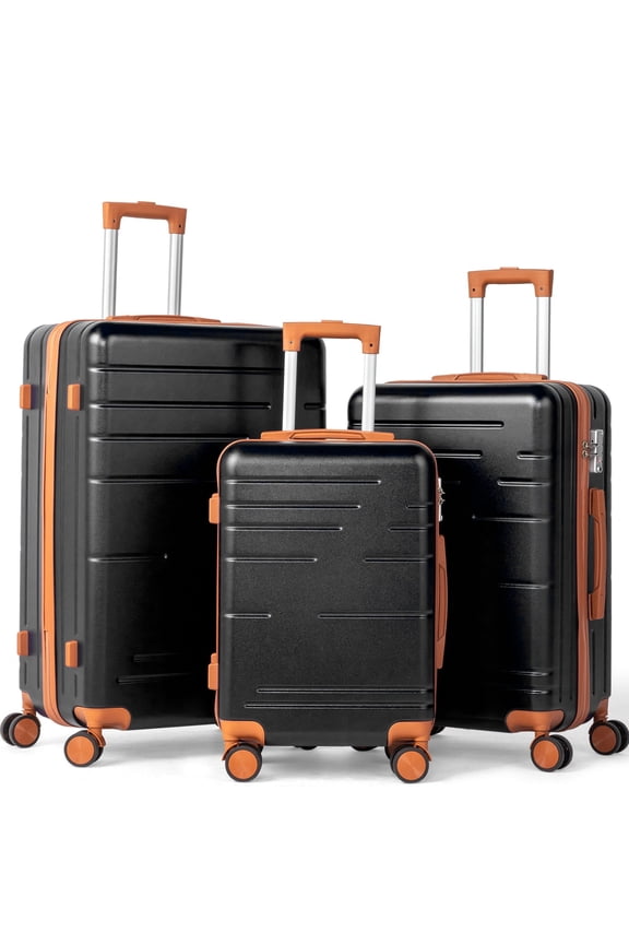 3 Piece Luggage Set, ABS Hardside Lightweight Suitcase with TSA Lock Spinner Wheels, Black