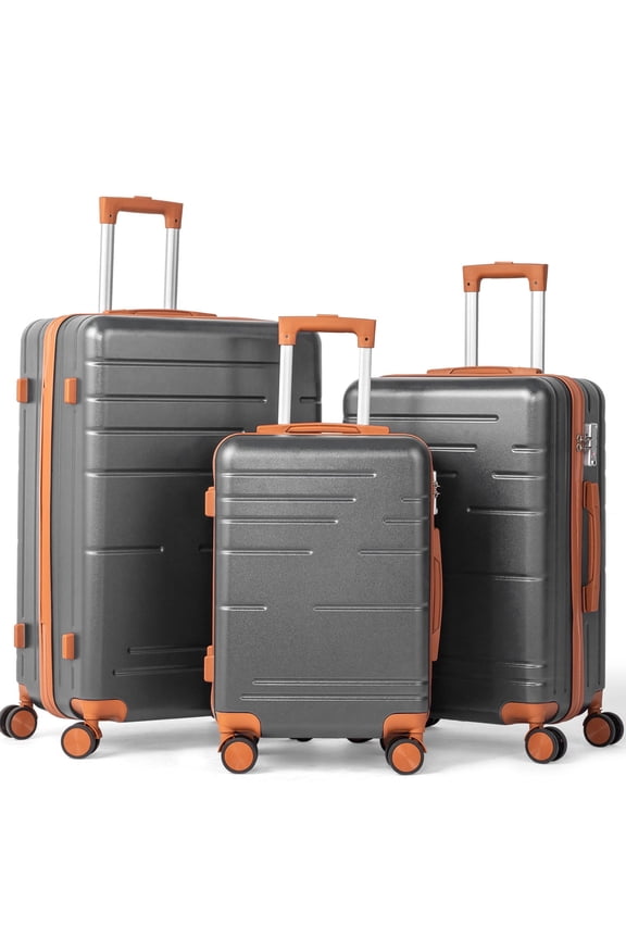 3 Piece Luggage Set, ABS Hardside Lightweight Suitcase with TSA Lock Spinner Wheels, Gray