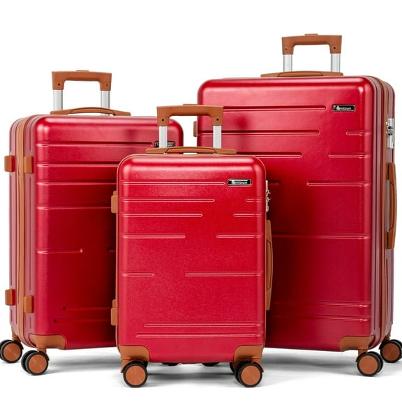 Zimtown 3 Piece Luggage Set, ABS Hardside Lightweight Suitcase with TSA Lock Spinner Wheels, Red