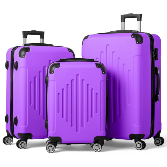 Zimtown 3 Piece Luggage Set, Carry on Suitcase Sets Hardside Lightweight Spinner with TSA Lock, Light Purple