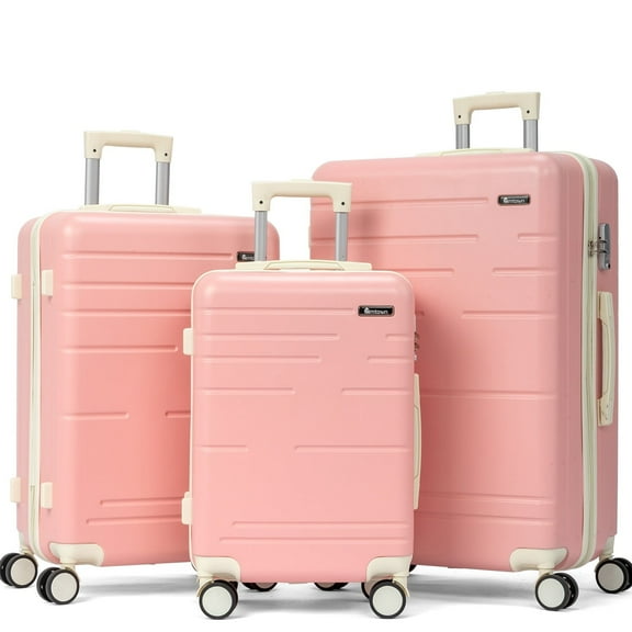 Zimtown 3 Piece Luggage Set, Carry on Suitcase Sets Hardside Lightweight Spinner with TSA Lock, Pink