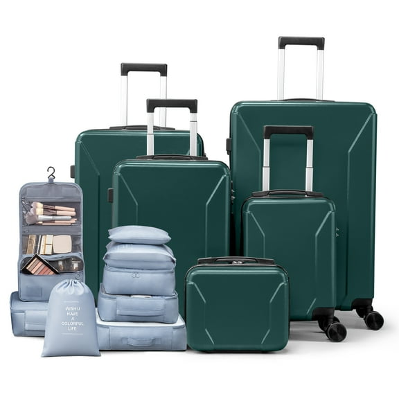 Zimtown 5-Piece Luggage Set with 8 Packing Cubes, Hard Shell Suitcase Set with Spinner Wheels Built-in TSA Lock, Green