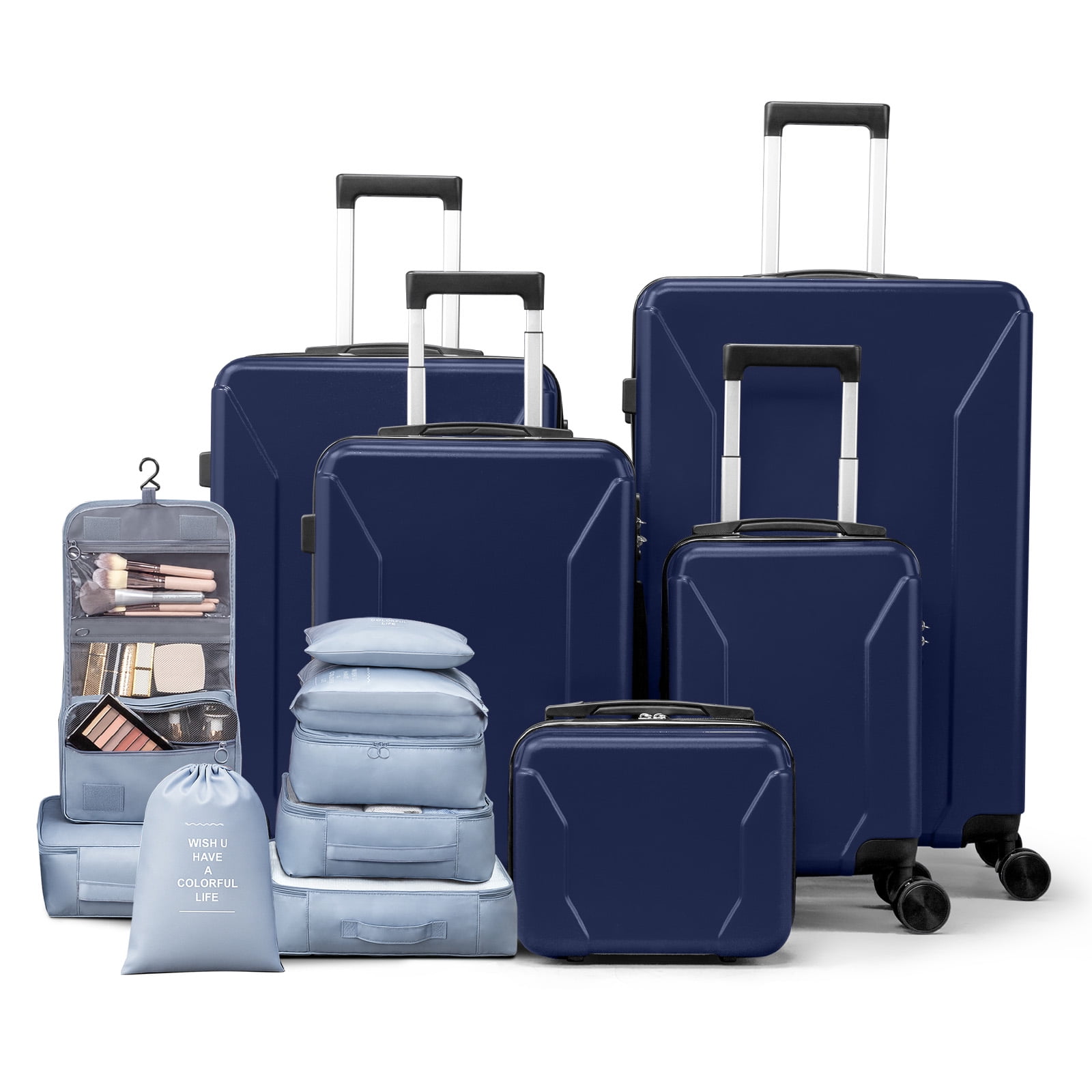 Zimtown 5-Piece Luggage Set with 8 Packing Cubes, Hard Shell Suitcase Set with Spinner Wheels Built-in TSA Lock, Dark Blue - Walmart.com