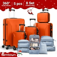 5-Piece Zimtown Hard Shell Spinner Luggage Set with 8 Packing Cubes, Built-in TSA Lock (Orange)