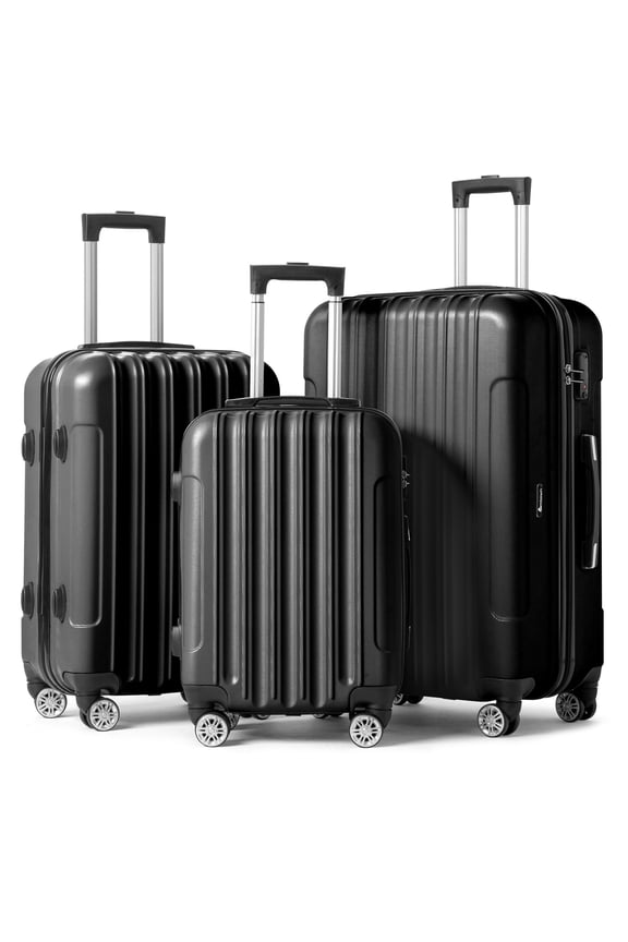 3 Piece Nested Spinner Suitcase Luggage Set With TSA Lock Black