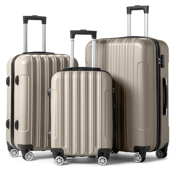 Zimtown 3 Piece Nested Spinner Suitcase Luggage Set With TSA Lock Champagne Gold
