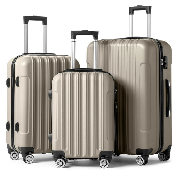 Zimtown 3 Piece Nested Spinner Suitcase Luggage Set With TSA Lock Champagne Gold