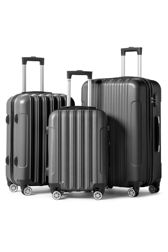 3 Piece Nested Spinner Suitcase Luggage Set With TSA Lock Dark Gray