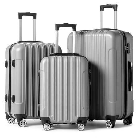 Zimtown 3 Piece Nested Spinner Suitcase Luggage Set With TSA Lock Gray
