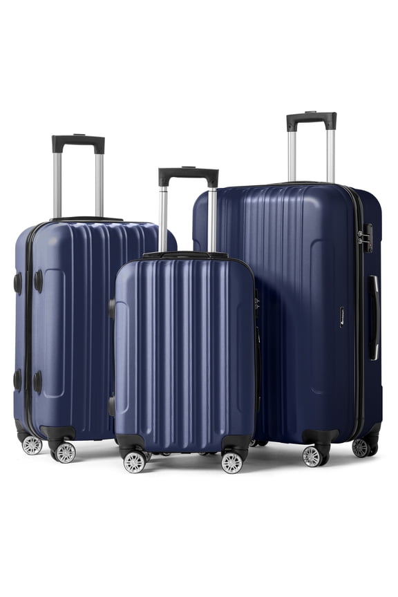 3 Piece Nested Spinner Suitcase Luggage Set With TSA Lock Navy Blue