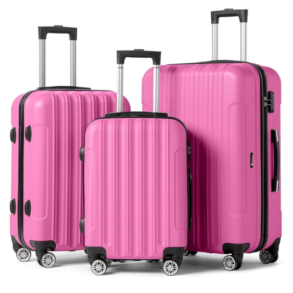 Zimtown 3 Piece Nested Spinner Suitcase Luggage Set With TSA Lock Pink