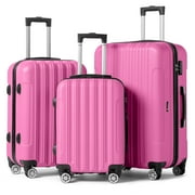 Zimtown 3 Piece Nested Spinner Suitcase Luggage Set With TSA Lock Pink
