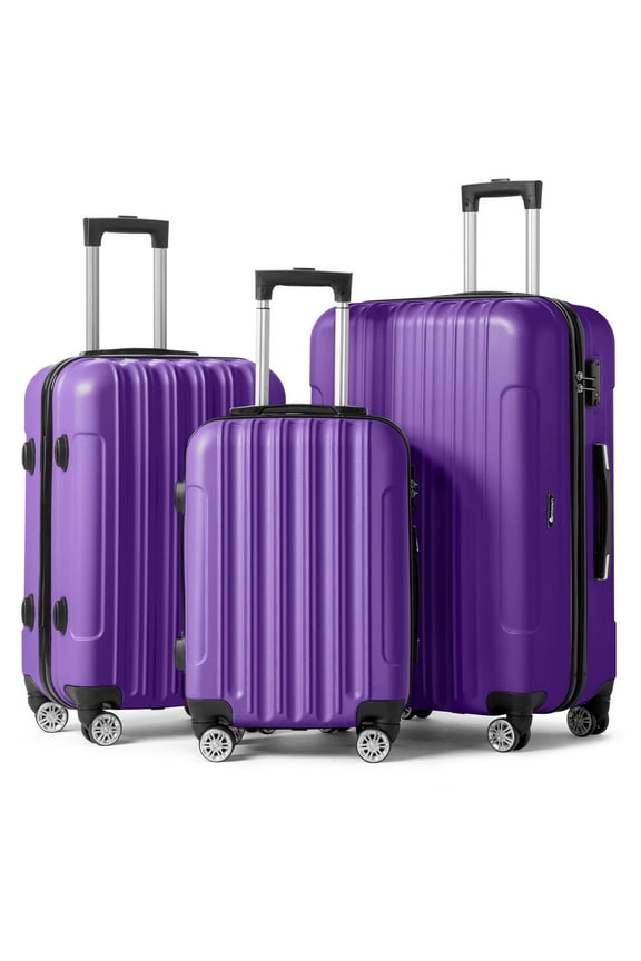 3 Piece Nested Spinner Suitcase Luggage Set With TSA Lock Purple